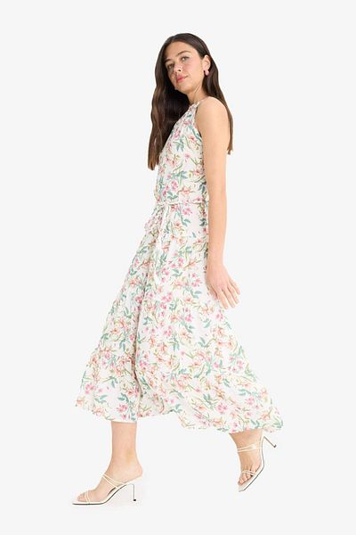 DeFacto Halter Neck Floral Moroccan Sleeveless Midi Dress F7114Ax25Sm