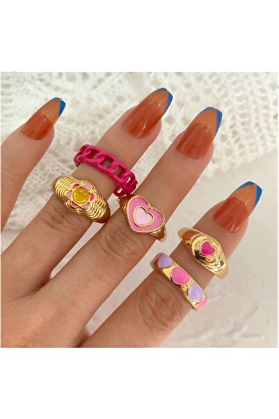 Perry Accesories مجموعة من 5 خواتم مجموعة خواتم مينا للنساء مجموعة خواتم ذهبي...