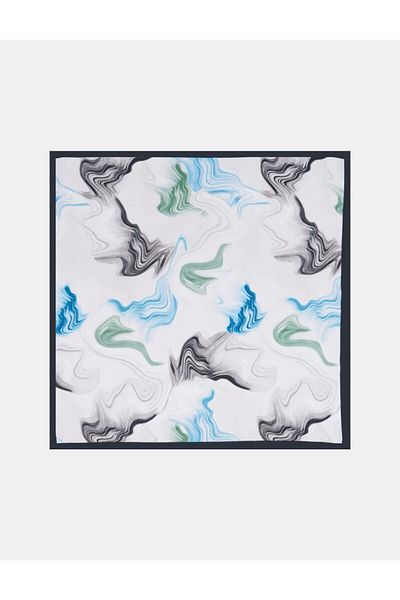 Kayra Marbling Pattern Scarf Black-Optical White