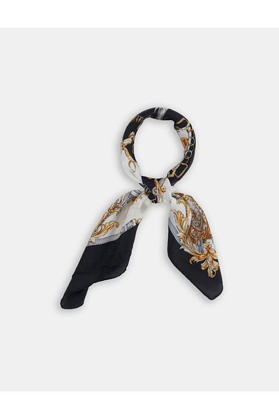 Kayra Chain Pattern Scarf Black-Cream