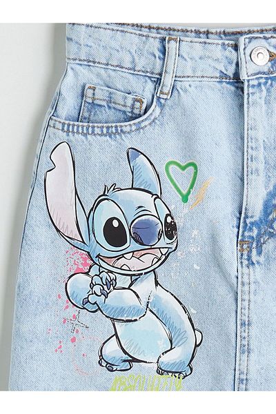LC Waikiki LCW Kids Fusta Jeans pentru fete cu imprimeu Stitch