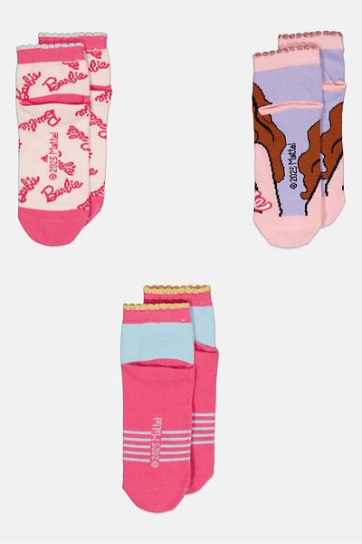 Barbie Kids Girl 3 Pairs Graphic Pattern Socks, Multicolor