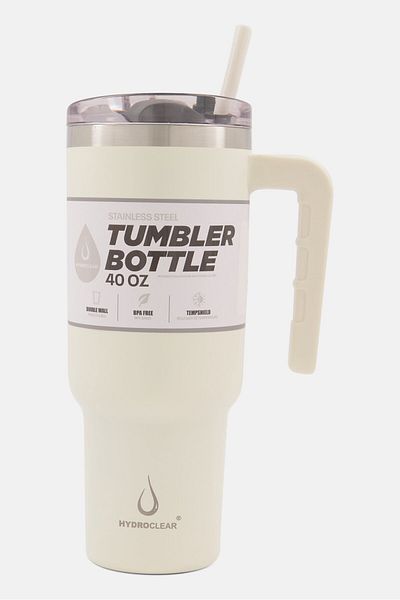 Hydroclear Stainless Steel Tumbler With Open Handle And Straw 1,2L, Off White