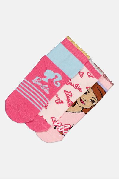 Barbie Kids Girl 3 Pairs Graphic Pattern Socks, Multicolor
