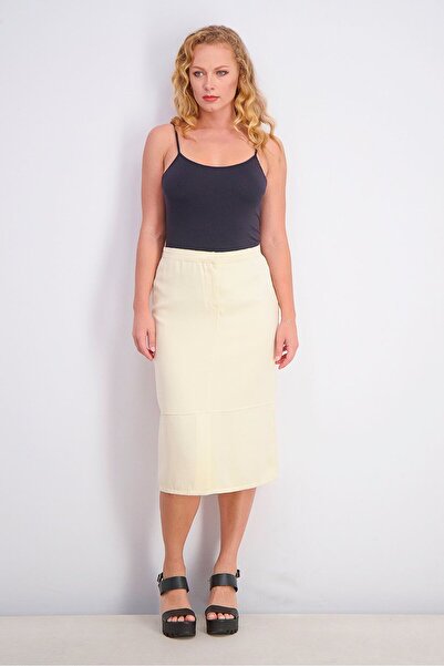 Reserved Women Slit Hem Midi Skirt, Cream
