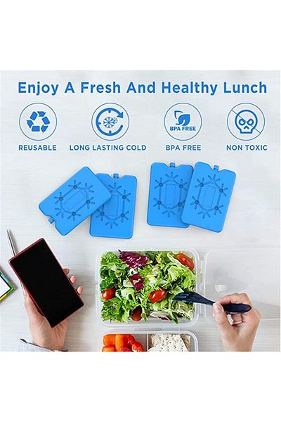 COOYA Pack of 4 Reusable Ice Packs , Slim & Long-Lasting Freezer Blocks for Work, School, Picnic
