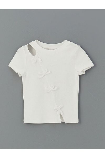 LC Waikiki Lcw Kids Crew Neck Bow Detailed Girl's T-Shirt