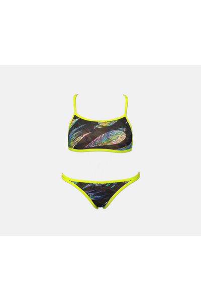 SPEEDO Women Reverse Two Piece Swimsuit, Black and Orange and Neon Green