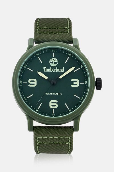 Timberland Men TDWGM0028002 Leather Analog Watch 46 mm, Green
