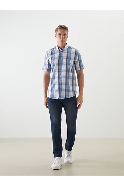 LC Waikiki Lcwaikiki Classic Regular Fit Short Sleeve Plaid Gabardine Men's Shirt