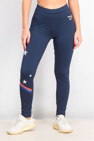 Reebok ملابس رياضية نسائية ضيقة كلاسيكية، لون أزرق داكن