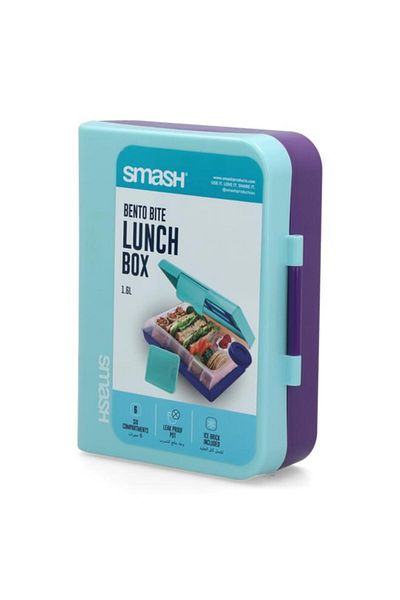 Generic smash Bento Bite Dishwasher Proof Rectangular Lunch Box Blue and Violet 1.6 Liter 14468
