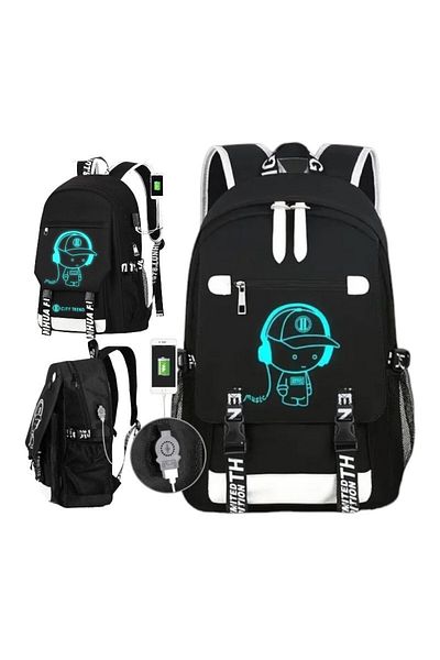 ECARLA Rucsac negru, universal, sport și școală, USB muzical, Jollymag, PL157