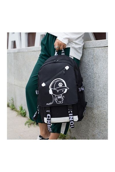 ECARLA Rucsac negru, universal, sport și școală, USB muzical, Jollymag, PL157