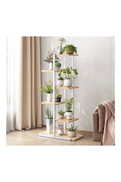 ECARLA Květináč a stojan na rostliny, moderní police, bílá a hnědá, JollyMag, SZ16B, 113x60x20cm