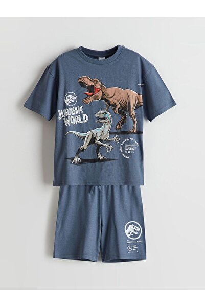 LC Waikiki Crew Neck Jurassic World Printed Boys T-Shirt and Shorts