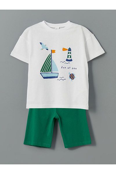 LC Waikiki Lcw Eco Printed Boys' T-Shirt and Shorts 2-Piece