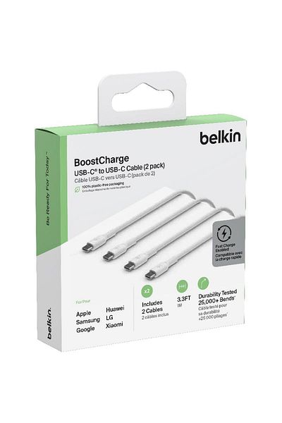 Belkin كابل شحن ومزامنة BoostCharge USB-C إلى USB-C (عبوة من قطعتين)