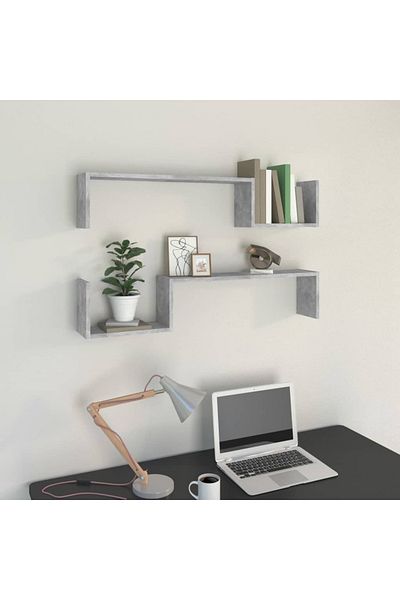 vidaxl Wall Shelf 2 pcs Concrete Grey 100x15x20 cm Engineered Wood