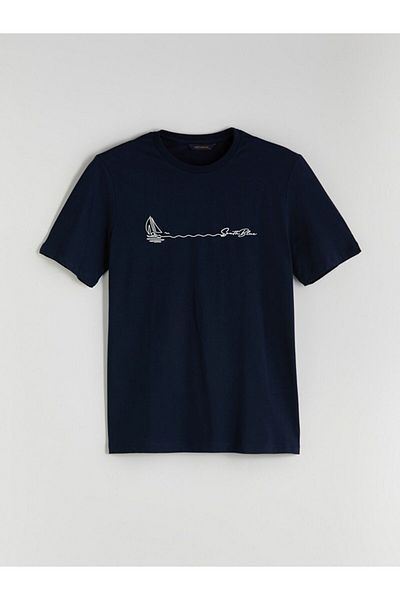 LC Waikiki Southblue Crew Neck Printed Combed Cotton Men's T-Shirt