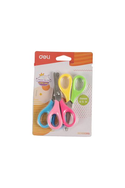Deli Kids Scissor 3pc Set – Safe Grip 5.3” Blades, Child-Friendly, Assorted Colors
