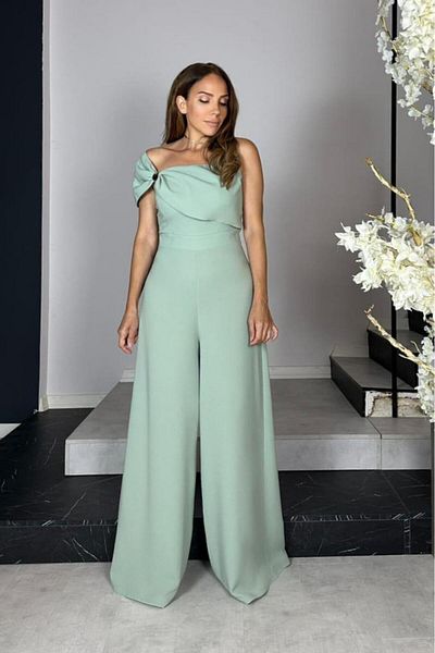 gesmoda G1445 Collar Detailed Design Jumpsuit Mint