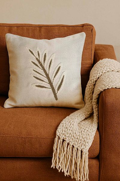 Rivaİstanbul Coffee Leaves Straw Look Woven Punch Throw Pillow Cover