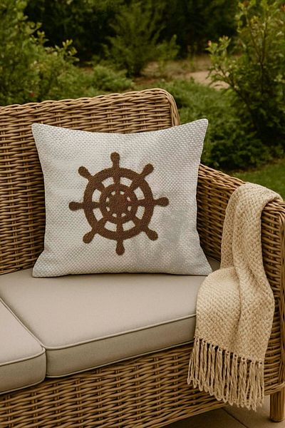 Rivaİstanbul Brown Rudder Straw Look Woven Punch Throw Pillow Cover