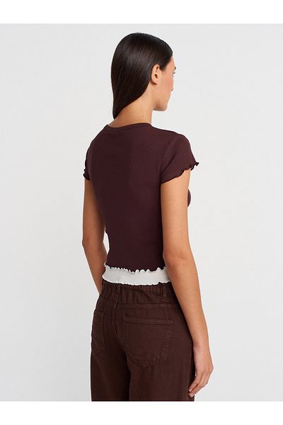 Dilvin 31876 Double Look Short Sleeve Top-Coffee