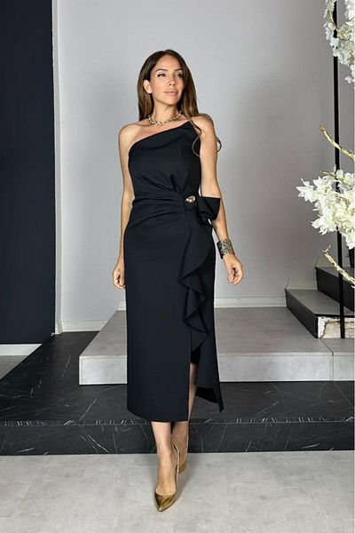 gesmoda G1446 Flywheel Detailed Staplez Evening Dress Black