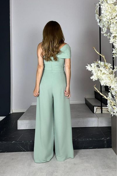 gesmoda G1445 Collar Detailed Design Jumpsuit Mint