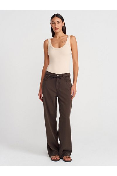Dilvin 72002 Comfortable Denim Trousers with Elastic Back Section-Brown