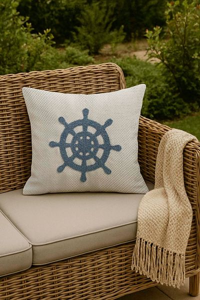Rivaİstanbul Blue Rudder Straw Look Woven Punch Throw Pillow Cover