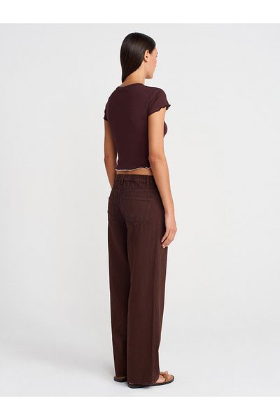 Dilvin 72009 Cotton Denim Trousers with Elastic Back-Brown
