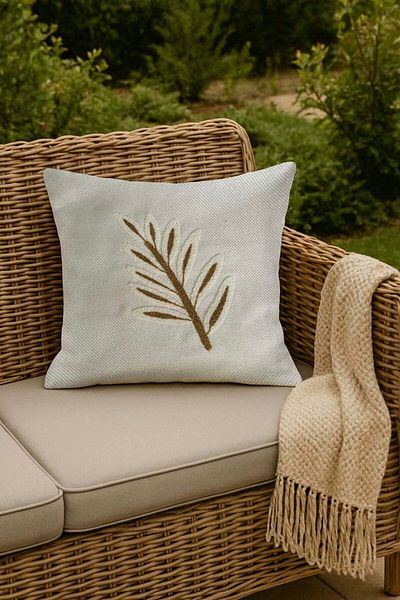 Rivaİstanbul Coffee Leaves Straw Look Woven Punch Throw Pillow Cover