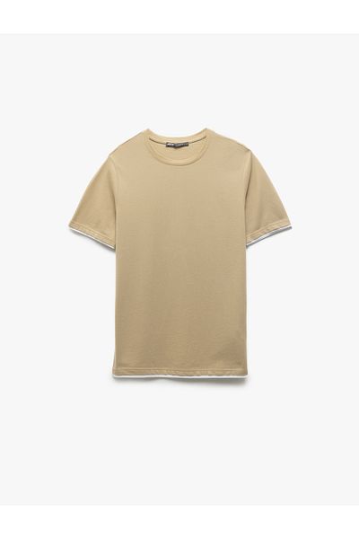 Koton New Season Crew Neck Regular Fit Color Contrast Detailed Pique Fabric Cotton Short Sleeve