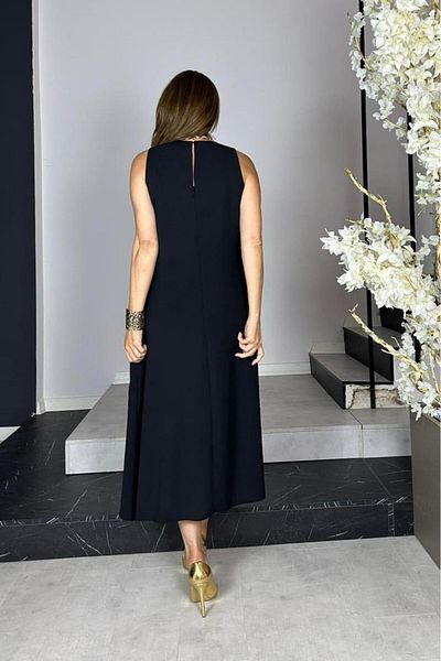 gesmoda G1443 Brooch Detailed Sleeveless Design Dress Black