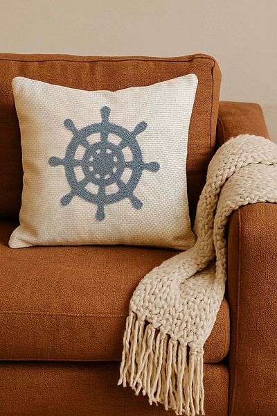 Rivaİstanbul Blue Rudder Straw Look Woven Punch Throw Pillow Cover