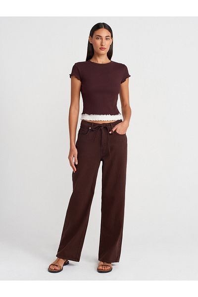 Dilvin 72009 Cotton Denim Trousers with Elastic Back-Brown