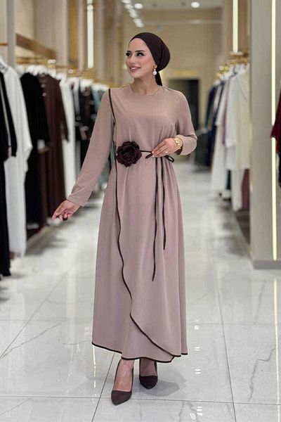 Bym Fashion Rose Detailed Dress 3976 Mink