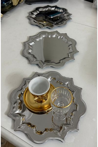 Elzemm store Stainless Steel 6 Pieces Edge Patterned Sun Model Service and Presentation Tray