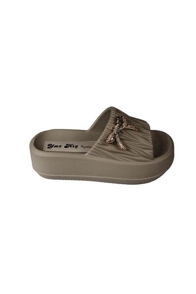 Yaz Kış Ayakkabı Yazkiş Women's Black Skin White Buckle Top 6cm Thick Sole Eva Slippers