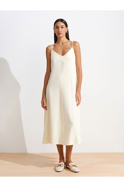 Dilvin 90562 Thin Strap Piece Dye Denim Dress-Yellow