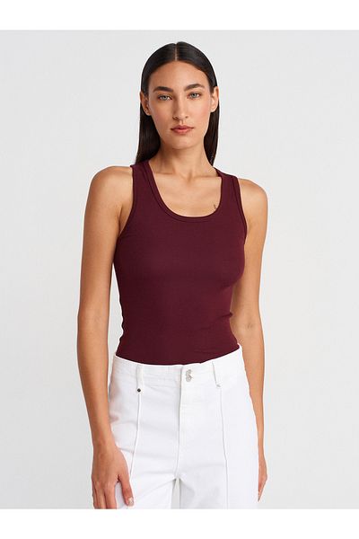 Dilvin 31805 Thick Strap Top-Burgundy