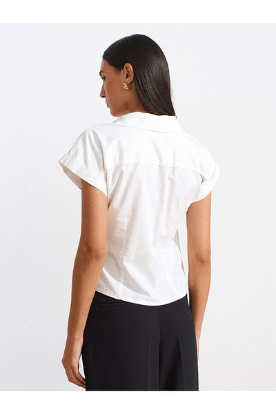 Dilvin 50505 Double Breasted Shirt with Tie Detail-White