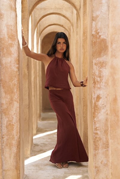 BOHEMAİ Malmvira Tile Linen Crop Skirt Suit