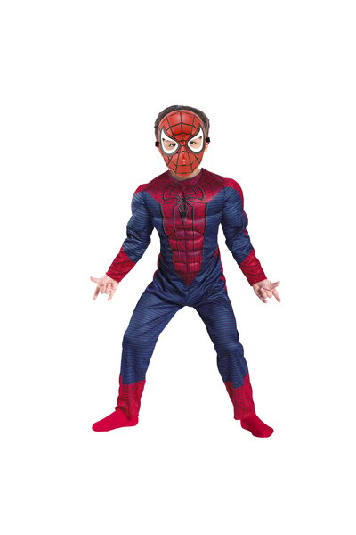 Depox Costum Spiderman Avengers cu mușchi, mască roșie și din plastic, 5-7 an...