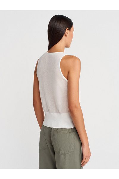 Dilvin 10766 Crew Neck Slim Knitwear Blouse-Ecru