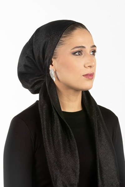 safura Yeni Tasarım Ayarlanabilir Bone Eşarp - Siyah Simli, Ayarlanabilir Ense Lastik, Kaymaz Kadife Şerit