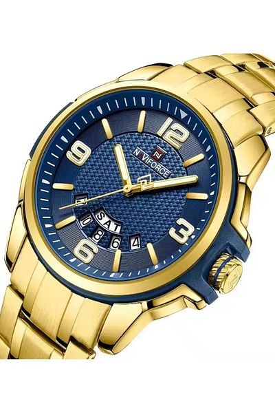 Naviforce Mens Stainless Steel Watches New Gold Watch for Men Waterproof Luminous Business Calendar Wristwatch